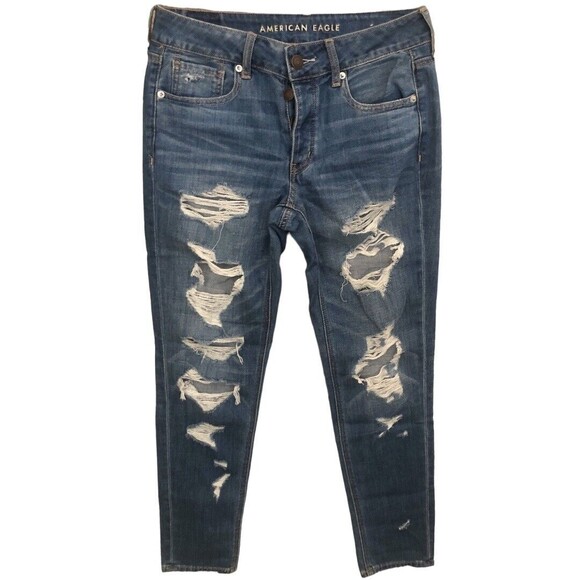 American Eagle AEO Tomgirl Distressed Jeans Size 2 Light Wash - Picture 2 of 13